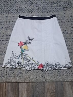 White Floral Embroidered A-Line Skirt